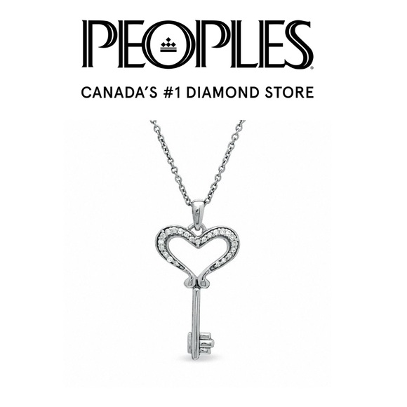 Peoples 0.05 CT. T.w. Diamond Small Heart Key Pendant in Sterling Silver - Picture 1 of 13